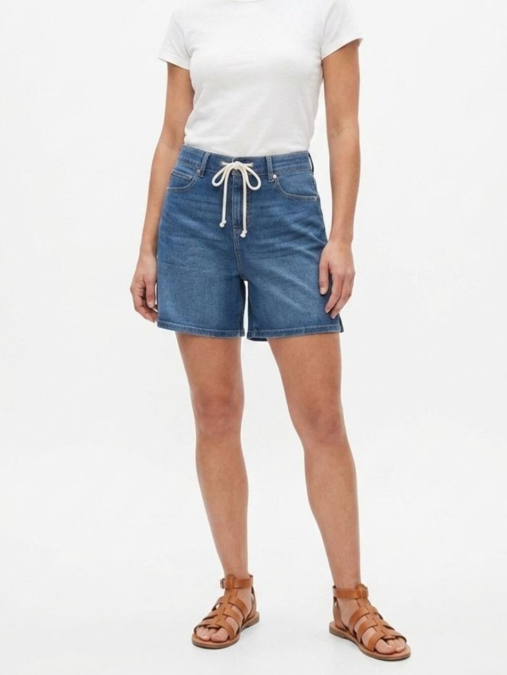 Tahari NWT Canyon Blue High Rise Drawstring Denim Shorts Sz 10/30
